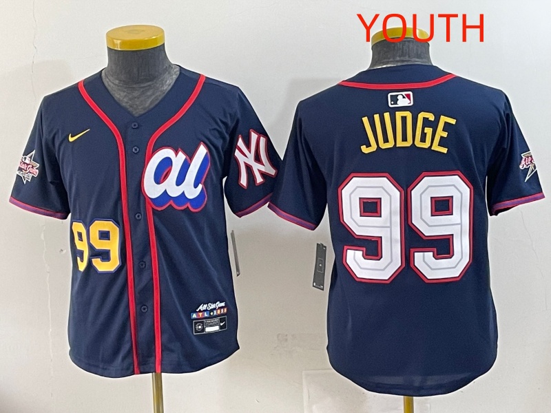 Youth 2025 New York Yankees #99 Judge Drak Blue All star Blank Blue Nike MLB Jersey style 3